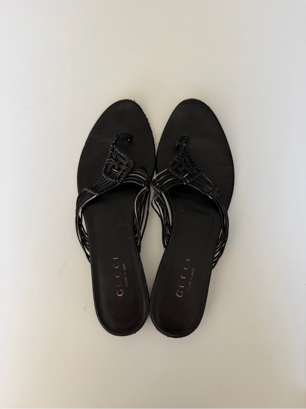 Gucci Black Woven Thong Sandals
